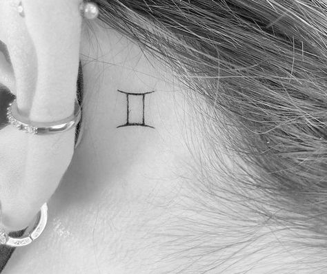 Tattoo Behind Ear Men, Gemini Zodiac Symbol, Rose Tattoo Behind Ear, Tattoo Zodiac, Next Piercing, Unique Tattoos Black Women, Gemini Zodiac Tattoos, Nails With Fire, Awesome Tattoo Ideas