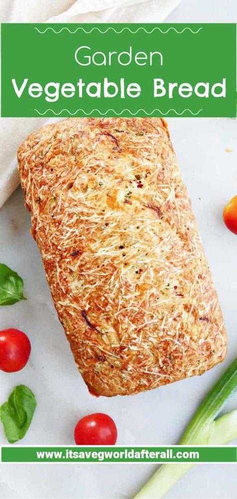 Use your garden vegetables to make this delicious quick bread! It's a savory vegetable bread made with zucchini, tomatoes, green onions, basil, garlic, and cheese. Baking With Vegetables, Bread With Vegetables, Veggie Bread Recipes, Vegetable Bread Recipe, Tomato Zucchini Recipes, Green Tomato Bread Recipe, Cucumber Bread Recipe, Vegetable Loaf Recipe, Savory Quick Bread Recipes