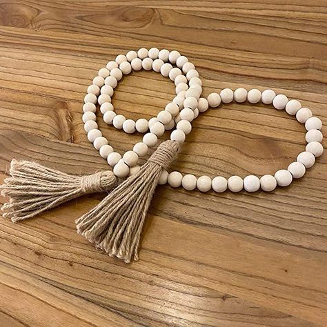 Amazon Affiliate Rustic Country Decor, Farmhouse Beads, Bohemian Wall Hanging, Wooden Bead Garland, Tassels Decor, Country Decor Rustic, Decorative Beads, Bead Garland, Wood Bead Garland