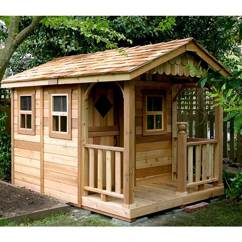 Outdoor Living Today Sunflower 6' x 9' Playhouse & Reviews | Wayfair Outdoor Playhouse Ideas, Luxury Playhouses, Wood Playhouse, Wooden Shed, Playhouse Plans, Cedar Deck, Build A Playhouse, Deck Porch, Storage Shed Plans