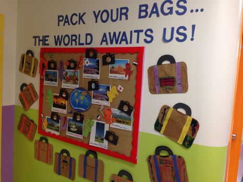 Pack Your Suitcase - What would you need to pack for vacation? #TheLearningExperience #TLEHeathrow Around The World School Theme, Around The World Classroom Decorations, Vacation Theme Preschool, World Theme Classroom, Around The World Classroom Theme, World Bulletin Board, Preschool Travel, Travel Classroom, Travel Theme Classroom