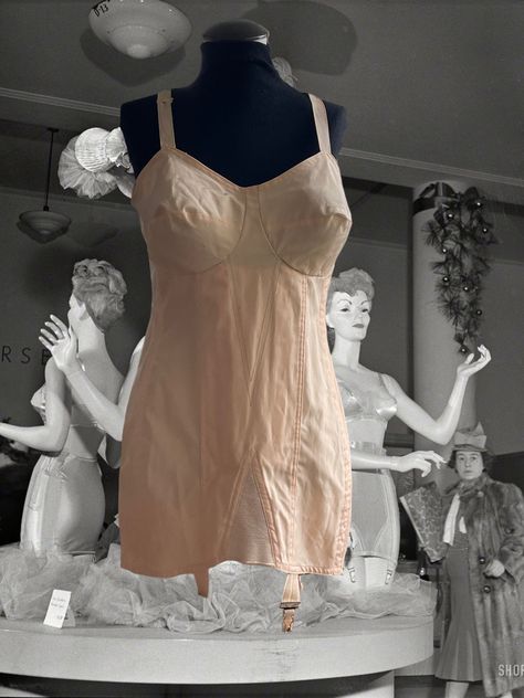 1950s Corset, Lingerie Slip Dress, Vintage Girdle, Boned Corsets, Vintage Slips, Vintage Lingerie, Garters, Nude Color, Silk Chiffon