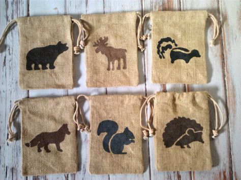 Party Favor Bags Burlap Woodland animals camping theme gift bags for Birthdays set of 6 Hedgehog Ideas, Natural Birthday Party, Birthday Nature, Hunter Birthday, Hedgehog Party, Camping Theme Birthday Party, Camping Theme Birthday, Woodland Animal Birthday, Nature Party