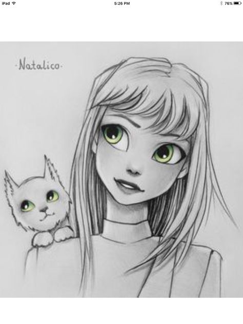 Cat On Shoulder, Girl Drawing Sketches, Girly Drawings, Amazing Drawings, Art Drawings Sketches, Pencil Drawing, Drawing People, 그림 그리기, Character Drawing