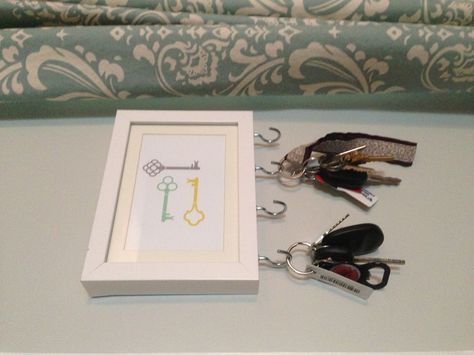 Ikea frame with hooks added=key holder. Frame Gift Ideas, Ikea Frame, Frame Gift, Ikea Frames, Key Hook, Key Hooks, Framed Gifts, Key Holder, Candle Sconces