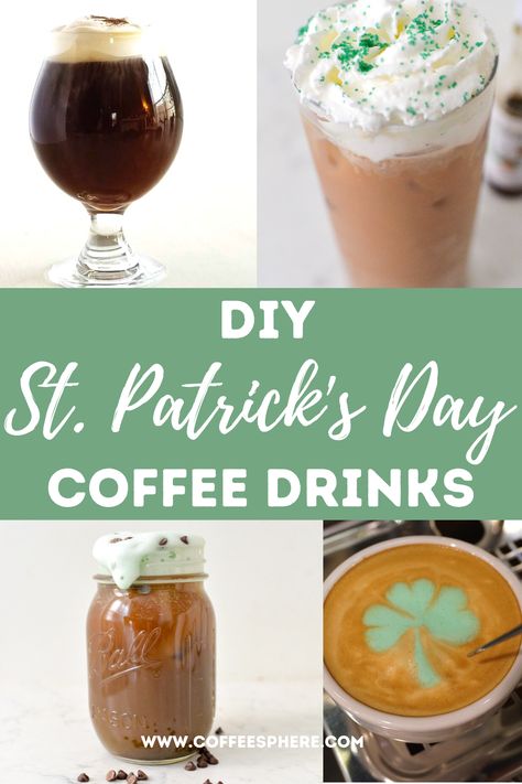 St Patrick's Day green coffee drinks Irish Coffee Bar Party, St Patrick’s Day Coffee Drinks, Irish Coffee Bar, March Coffee Drinks, Easter Coffee Drinks, St Patty's Day Drinks, Easy Coffee Drinks Recipes, The Best Iced Coffee, Barista Life