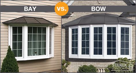 Bay Windows vs. Bow Windows – Two Kinds of Beautiful - ~ Bay Window Ideas Exterior, Bay Window Exterior, Bow Windows, Window Options, Bay Bow Windows, Kitchen Bay Window, Drafty Windows, Split Foyer, Wooden Trim