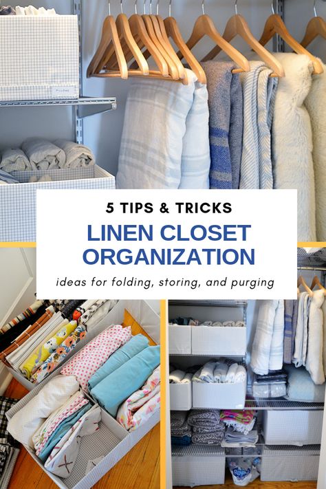 Linen Closet Organization Ideas Hallways, Organization Ideas Closet, Linen Closet Organization Ideas, Office Closet Ideas, Linen Closet Design, Front Hall Closet, Start Decluttering, Store Blankets, Ideas Closet