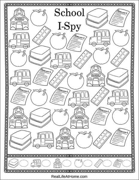 Free Printable Back to School I Spy Activity I Spy Back To School Printable, Free Back To School Activities, I Spy Back To School, I Spy Printables For Kids Free, Back To School Printables Free, I Spy Free Printable, Activities For Kindergarten Children, School Bus Crafts, Bus Crafts