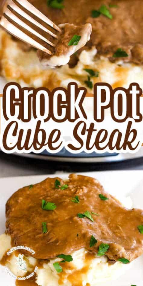 This easy Crock Pot cube steak is a dump-and-go recipe that uses only 4 ingredients! Such an easy dinner recipe that you can set it and forget it! Crock Pot Cubed Steak Recipes, Slow Cooker Cube Steak, Cube Steak Crock Pot Recipes, Crock Pot Cube Steak, Cube Steak Recipe, Crockpot Cube Steak, Crockpot Steak, Cubed Steak, Cube Steak Recipes