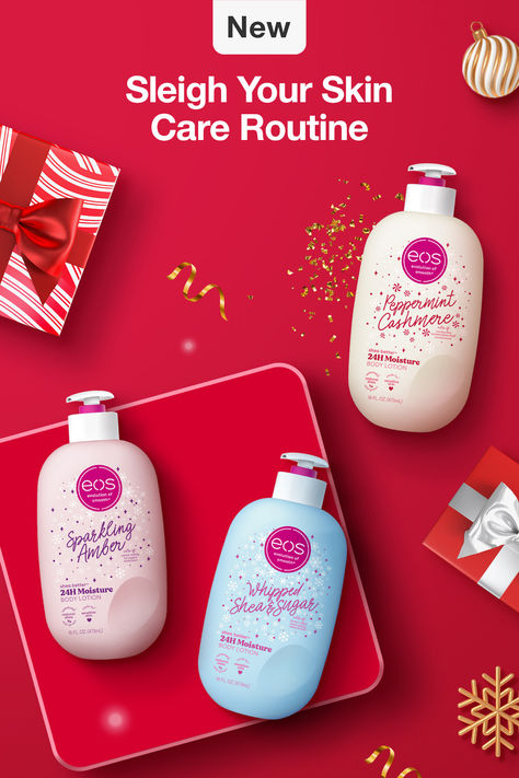 ’Tis the season for self-care! Enjoy all-day moisturization with new limited-edition eos holiday body lotions. Choose from Peppermint Cashmere, Sparkling Amber and Whipped Shea & Sugar. Available at Target. Eos Peppermint Cashmere, Eos Holiday Lotion, Xmas List, Body Lotions, Make Me Up, Lip Balms, Beauty Care, Tis The Season, Care Products