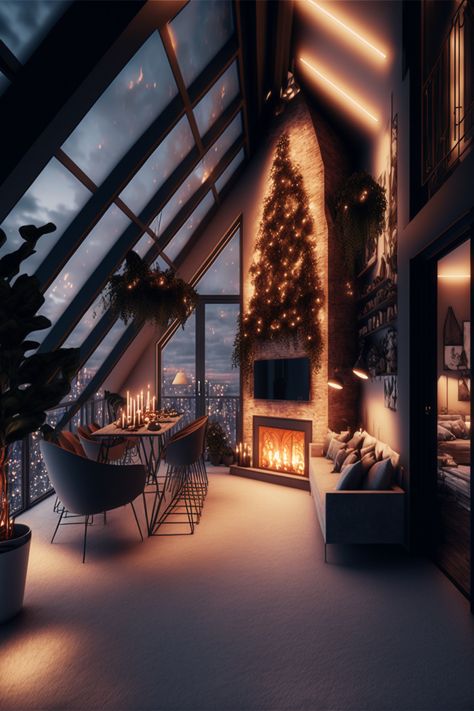 Penthouse Christmas, Living Room Ideas Luxury, Christmas Interior Design, Fantasy Rooms, House Bedrooms, Dark Home Decor, Dark Home, Christmas Interiors, Christmas Living Rooms