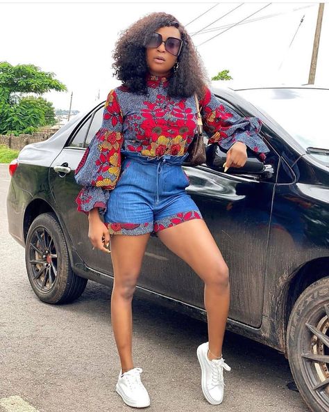 793 Likes, 8 Comments - Ankarastyles1 (@ankarastyles_1) on Instagram: “#ankarastyles_1” Ankara And Sneakers Outfit, Ankara Short Nickers, Ankara Short Nike, Ankara Ladies Shorts, Tops For Girls Stylish, Ankara Top Styles, Offshoulder Ankara Top, Ankara Skirt Styles, Ankara Skirts