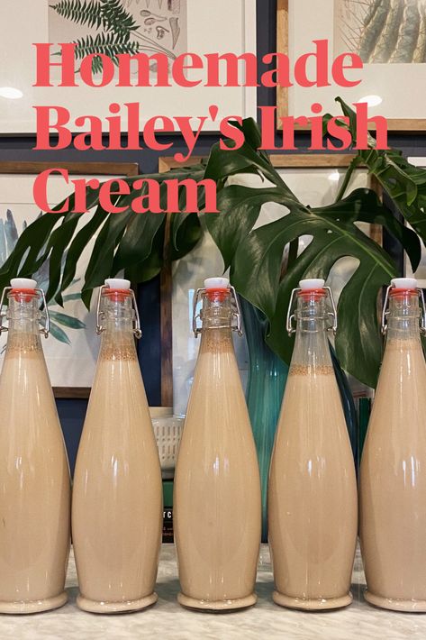 If you're looking for a homemade gift for the holidays or just something delicious to make for yourself, a batch of homemade Bailey's Irish Cream is a quick and easy and can be packaged up for a thoughtful gift. The recipe only takes 7 simple ingredients that are blended in 30 seconds! You'll need cream, condensed milk, Irish whisky, instant coffee, Hershey's syrup and both almond and vanilla extract. Homemade Baileys Christmas Gift, Baileys Irish Cream Gift Basket Ideas, Bailey Irish Cream Recipe, Homemade Baileys Gift, Homemade Alcoholic Christmas Gifts, Baileys Gift Basket Ideas, Baileys Recipes Drinks, Baileys Cream, Homestead Christmas