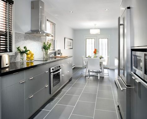 Grey cabinets with black counters? (wood floors, countertops, color, appliance) - House -remodeling, decorating, construction, energy use, kitchen, bathroom, bedroom, building, rooms - City-Data Forum Black And Grey Kitchen, Light Grey Kitchen Cabinets, Modern Grey Kitchen, Grey Kitchen Floor, Light Grey Kitchens, Light Gray Cabinets, Серая Кухня, Grey Kitchen Designs, Grey Floor Tiles