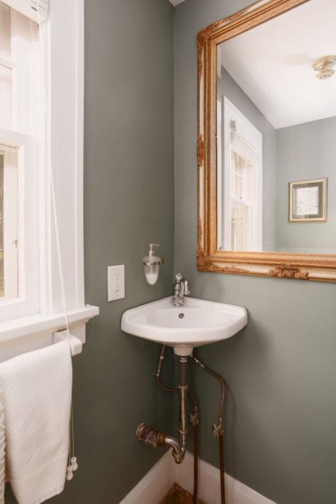 Oyster Bay Sherwin Williams Color Review | Building Bluebird Oyster Bay Sherwin Williams, American Colonial Style, Green Wall Color, Warm Paint Colors, Tongue And Groove Panelling, Popular Paint Colors, Colonial Style Homes, Sherwin Williams Colors, Laundry Room Cabinets