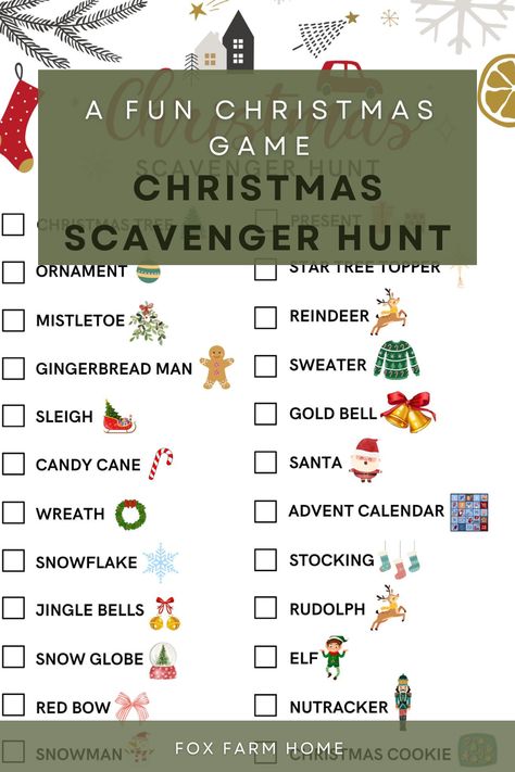 Keep kids entertained with this free Christmas scavenger hunt! Use item cards to hide around the house or classroom or take it outside for an outdoor adventure! This is such a great Christmas activity for kids of all ages. Family Scavenger Hunt Ideas Outside, Alphabet Scavenger Hunt Printable, Christmas Mall Scavenger Hunt, Winter Scavenger Hunt For Kids Indoor, Christmas Break Kids Activities, Christmas Kids Scavenger Hunt, Christmas Lights Scavenger Hunt For Kids, Xmas Scavenger Hunt For Kids, Holiday Scavenger Hunt Ideas For Kids