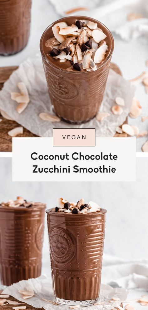 Creamy coconut chocolate zucchini smoothie made without banana and with sneaky veggies from zucchini and cauliflower! This delicious, vegan chocolate zucchini smoothie recipe packs in protein & healthy fats from almond butter and coconut milk and seriously tastes like an Almond Joy. Almond Joy Smoothie, Sneaky Veggies, Zucchini Smoothie, Ambitious Kitchen Recipes, Zucchini Banana Bread, Ambitious Kitchen, Coconut Chocolate, Coconut Smoothie, Vitamix Recipes