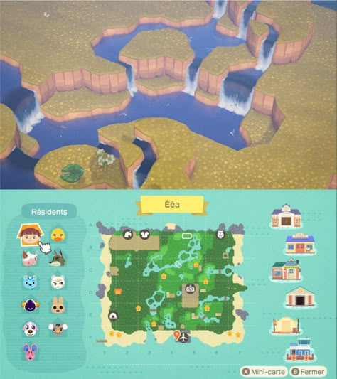 Acnh Terraforming Ideas, Acnh Terraforming, Acnh Builds, Cottagecore Animal Crossing, Island Layout, Acnh Design Ideas, Animal Crossing Island Inspo, Acnh Cottagecore, Animal Crossing 3ds