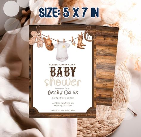 Western Baby Shower Invitations, Western Boy, Blue Baby Shower Invitations, Cowboy Baby Shower, Western Baby, Cowboy Baby, Wilde Westen, Western Babies, Cowboy Theme