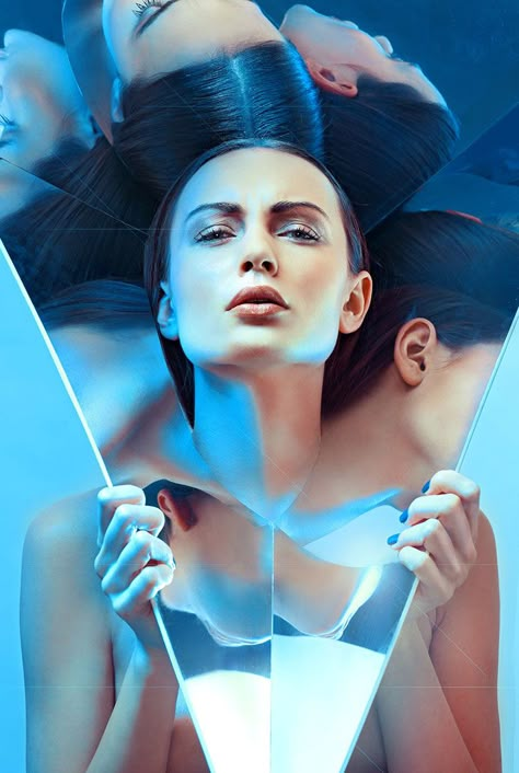 Electric-Blue-by-Magda-Zych Water Photoshoot, Mirror Photography, Reflection Photos, Philip Treacy, Tom Ford Beauty, Beauty Shoot, Foto Art, Fashion Photography Editorial, Beauty Editorial