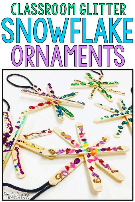 Christmas Party Kindergarten, Class Holiday Party, Holiday Crafts Kindergarten, Classroom Winter Party, Popsicle Stick Snowflake Ornaments, Kindergarten Christmas Party, 2nd Grade Crafts, Kindergarten Christmas Crafts, Holiday Party Crafts