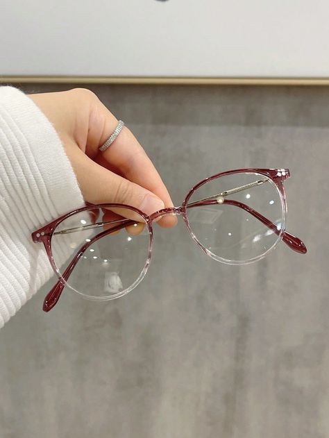 1pc Women's Gradient Red PC Frame Metal Leg Fashionable Simple Prescription Glasses, Suitable For Daily Wear          Women Accessories, size features are:Bust: ,Length: ,Sleeve Length: Specs Frames Women, Spectacles Women, Eyewear Photography, Glasses Frames Trendy, Classy Glasses, Embroidered Hair Bows, Fancy Glasses, Glasses Inspiration, Red Eyeglasses