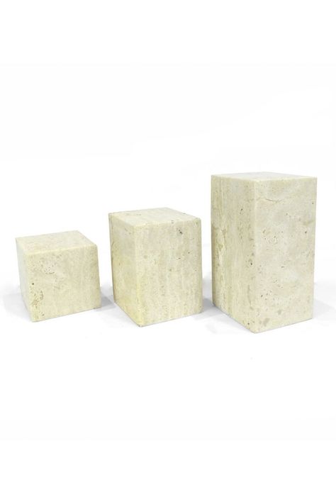 3 display blocks made from exquisite travertine. Elegant yet modern, travertine is perfect for bringing dramatic and dazzling beauty to a space. #naturalstone #travertinedesign #display #block #displayblock #jewellerydisplay #fashiondisplay #retaildisplay #windowdisplay #visualmerchandising #visualmerchandiser Tumbled Crystal Display, Travertine Accessories, Travertine Jewellery Display, Travertine Bookends, Travertine Bowl, Jewellery Displays, Fashion Displays, Shop Displays, Versatile Jewelry