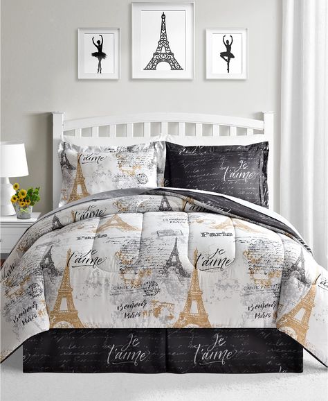 Fairfield Square Collection Paris Gold 8-Pc. Reversible Comforter Sets & Reviews - Comforter Sets - Bed & Bath - Macy's Paris Themed Bedroom, Full Size Comforter Sets, Bedroom Comforter Sets, California King Size Bed, Full Size Comforter, Paris Rooms, Full Comforter Sets, Paris Bedroom, Paris Decor