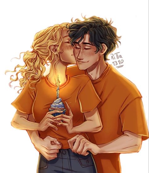 percabeth / percy jackson + annabeth chase fanart by @ritta1310 on instagram (linked) Happy Birthday Percy, Percy Jackson Birthday, Percabeth Fan Art, Percy Jackson Annabeth Chase, Percy Jackson Comics, Preppy Inspiration, Percy And Annabeth, Percy Jackson Fan Art, Percy Jackson Characters