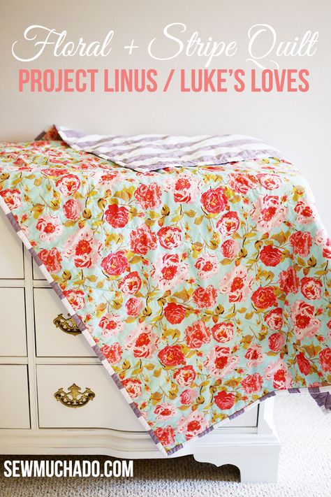 Floral and Stripe Simple Quilt Project Linus Blankets, Child Apron Pattern, Charity Party, Stripes Quilt, Quilting Applique, Simple Quilt, Striped Quilt, Quilting Inspiration, Aprons Patterns