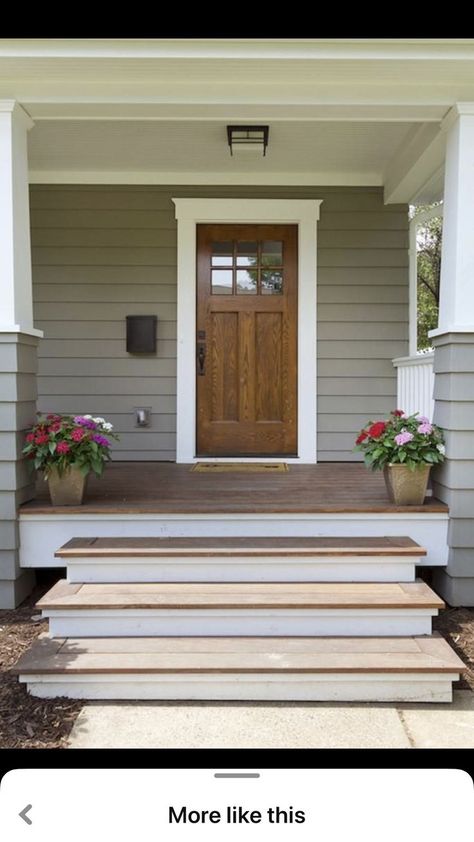 Front Porch Stairs, Front Porch Steps, Porch Stairs, Front Porch Makeover, House Paint Color Combination, Porch Remodel, House Front Porch, Wood Steps, Front Porch Design