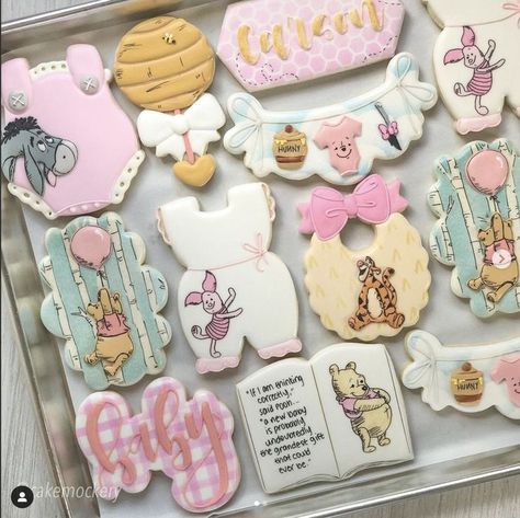 Piglet Onesie, Baby Shower Sugar Cookies, Fancy Baby Shower, Baby Piglets, Winnie The Pooh Cake, Baby Shower Theme Decorations, Disney Baby Shower, Sunshine Birthday, Shower Cookies