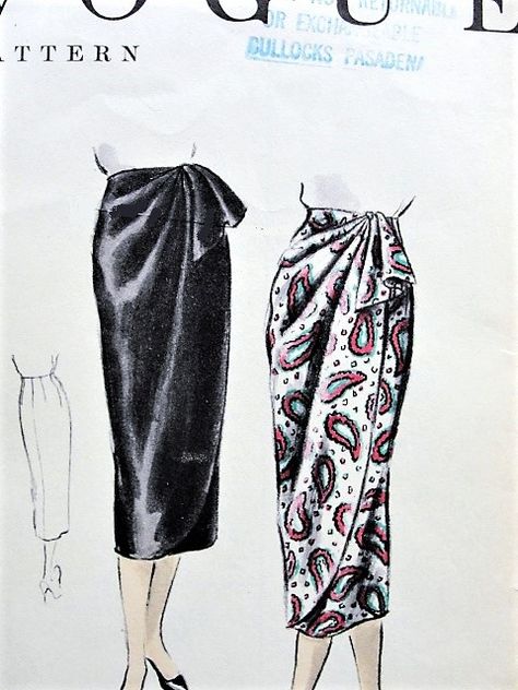 1950s CLASSY Sarong Wrap Skirt VOGUE 8303 Draped Front Wrapped Skirt, Loose Cascade Day or Evening Skirt Waist 28 Vintage Sewing Pattern Pario Batik Skirt Pattern, Sarong Skirt Pattern, Draped Skirt Pattern, Drape Skirt Pattern, Renda Kebaya, Sarong Wrap Skirt, Vintage Wrap Skirt, Wrap Skirt Pattern, Kebaya Modern Dress