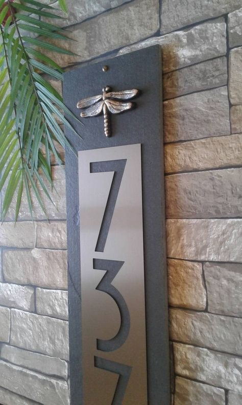 Dragonfly House, Craftsman House Numbers, Modern Craftsman House, Unique House Numbers, Modern House Numbers Sign, House Numbers Diy, Number Ideas, Home Cottage, Metal House