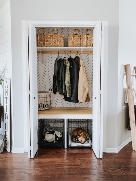 Entryway Closet Makeover | Sammy On State Entryway Closet Makeover, Coat Closet Makeover, Coat Closet Ideas, Front Hall Closet, Simple Coat, Front Closet, Coat Closet Organization, Entry Closet, Entryway Closet