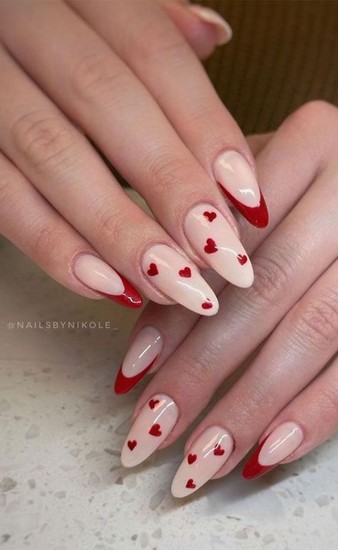 Ideas For Gel Nails, Romantic Dinner At Home, Nails With Red, Glitter French Nails, Nails Valentine, Red Tips, Sheer Nails, Valentines Day Nails, Nails Valentines