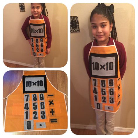 100th Day of School  Dress as a math tool day  she is a Calculator Dress As A Number Costume, Math Dress Up Ideas, Maths Dress Up Ideas Kids, Math Day Costumes, Maths Day Costumes Kids, Number Day Costume Ideas, Math Costume Ideas, 100 Days Of School Dress Up, Math Costume