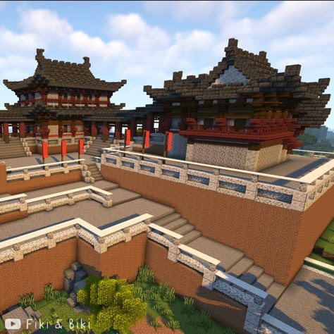 Timelapse/showcase video is on our YouTube channel: Fiki & Biki 🐔 (link in bio) Chinese Minecraft Builds, Minecraft Ideas Easy, Japanese Palace, Minecraft Japanese House, Minecraft Earth, Minecraft Japanese, Ideas Para Minecraft, Chinese Palace, Minecraft Cottage