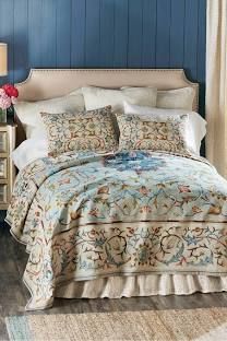 Soft Surroundings Augusta Tapestry Coverlet, in Spring Sky Size Queen | Google Shopping Transitional Bedding, Soft Surroundings Bedding, Tapestry Bed, Medallion Bedding, Matching Bedding And Curtains, Spring Sky, Tapestry Bedding, Bedding Ideas, Luxury Bedding Collections