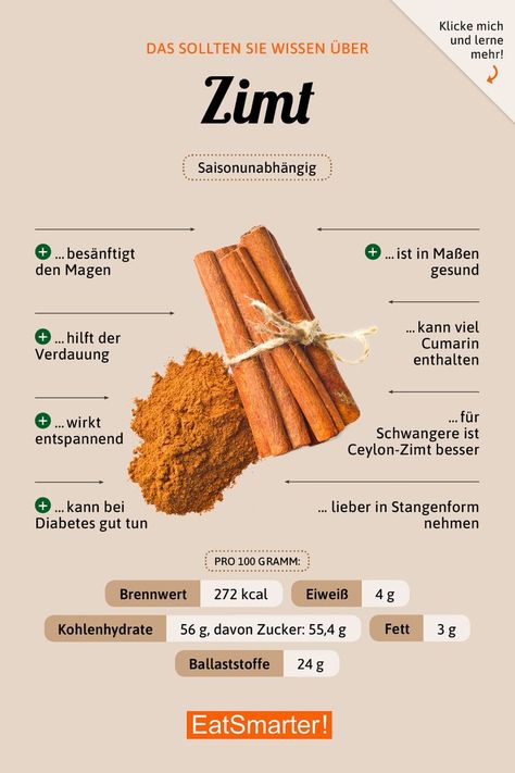 Das solltest du über Zimt wissen | eatsmarter.de #ernährung #infografik #zimt Tomato Nutrition, Food Info, Eat Smart, Healthy Diet Plans, Food Facts, Eat Smarter, Healthy Nutrition, Detox Drinks, Gnocchi