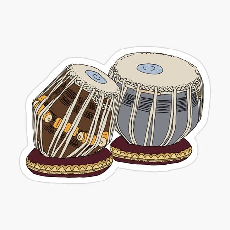 Tabla Illustration, Tabla Painting, Indian Stickers, Instrument Illustration, Indian Instruments, Indian Musical Instruments, Indian Music, Music Stickers, Music Instrument