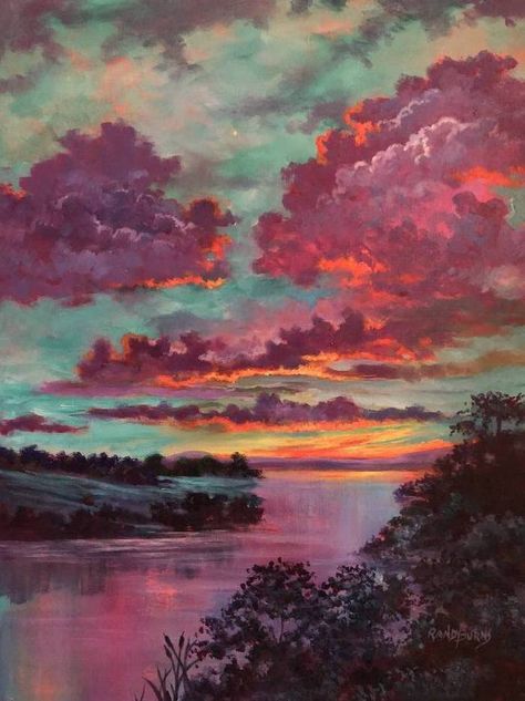 Randy Burns, Sunset Painting Acrylic, Canvas For Beginners, Easy Canvas Painting, Simple Acrylic Paintings, Sunset Painting, Beginner Painting, Art Painting Acrylic, Painting Art Projects