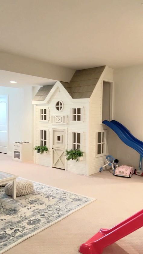 Under Stairs Playhouse With Slide, Staircase Playhouse, Secret Rooms In Houses For Kids, Indoor Playhouse With Slide, Inside Playhouse Ideas, Inside Kids Playhouse, Under The Stairs Playroom, Closet Playhouse, Playhouse Under The Stairs