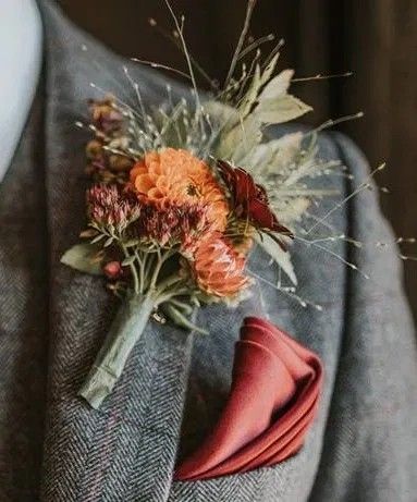 Autumnal Wedding Buttonholes, Autumn Wedding Buttonholes, Wedding Aisle Fall, Autumnal Buttonholes, Autumn Buttonholes, Fall Wedding Boutineers, Autumn Boutonniere, Sunflower Buttonhole, Acadia Elopement