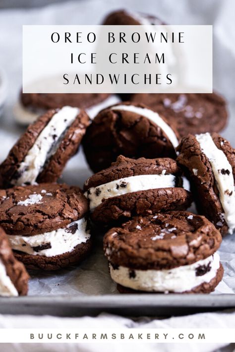 Oreo Ice Cream Sandwich, Oreo Brownie, Oreo Ice Cream, Brownie Ice Cream, Fudgy Brownie, Ice Cream Cookie Sandwich, Oreo Brownies, Ice Cream Sandwiches, Oreo Dessert