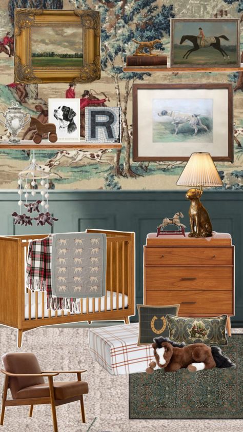 Horse And Jockey Nursery, Fox And Hound Nursery, Boy Nursery Board And Batten, Tomboy Nursery, Vintage Explorer Nursery, Vintage Camp Nursery, Vintage Western Room, English Countryside Nursery, Vintage Western Nursery