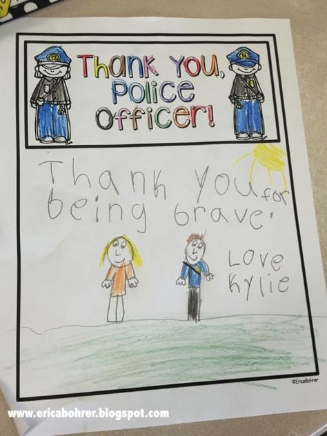 Thank you Police Officer, Patriot Day! Great for when we do community helpers! First Week Of First Grade, Police Officer Crafts, Police Week Ideas, First Responders Day, Police Officer Appreciation, Law Enforcement Appreciation, Police Appreciation, Career Lessons, Catholic Schools Week