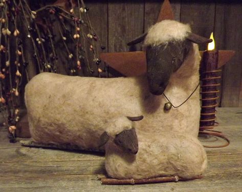 Hidden In The Attic Folk Art Patterns by Paula by HiddenInTheAttic Prim Crafts, Primitive Sheep, Primitive Spring, Primitive Easter, Sheep Crafts, Primitive Santa, Primitive Patterns, Prim Christmas, Counting Sheep