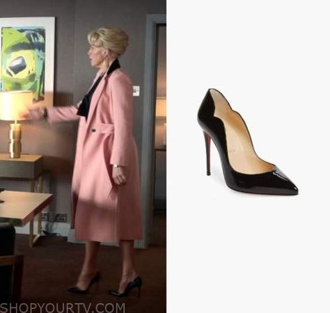 Ted Lasso: Season 3 Episode 3 Rebecca's Black Pumps Rebecca Welton Outfits Ted Lasso, Ted Lasso Rebecca Outfits, Rebecca Ted Lasso Wardrobe, Rebecca Ted Lasso, Ted Lasso Season 3, Rebecca Black, Ted Lasso, Where To Buy Clothes, Pink Coat